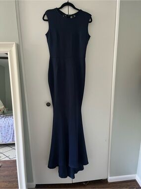 Sleeveless Navy Mermaid Hem Evening Dress with Lace Back